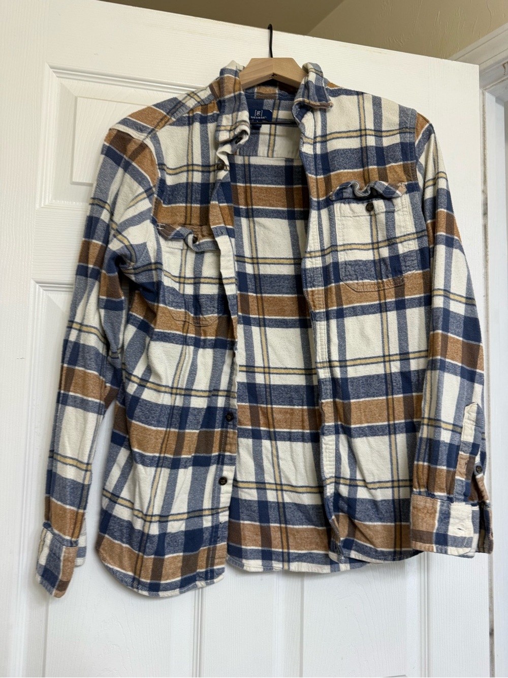 George Plaid Shirt Jacket in Blue, Brown & Cream